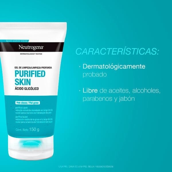 Gel Limpiador Facial Neutrogena® Purified Skin Ácido Glicólico 150g - Características